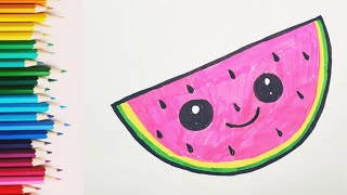 How to draw watermelon || watermelon drawing || easy and cute Drawing || #watermelon #drawing