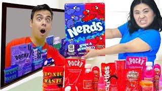 RED VS BLUE FOOD CHALLENGE | EATING ONLY 1 COLOR SNACK IN 24 HOURS BY SWEEDEE