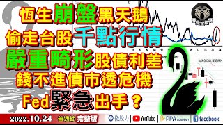 恆生崩盤黑天鵝！偷台股千點行情！畸形股債利差Fed急出手？《我是金錢爆》普通錠 2022.1024