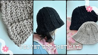 셔닐벨벳 한 볼로 뜨는 코바늘 라인 버킷햇 Flower leaf style crochet hat with velvet yarn | 오늘의크로