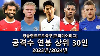 잉글랜드프로축구(프리미어리그) 공격수 연봉 상위 30인 || 2023년/2024년 || 손흥민은 몇 위??