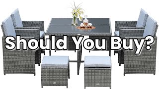 Outsunny 9 PCS Patio Dining Set Rattan Wicker Furniture Set w/Space Saving Chairs, Glass Top Table