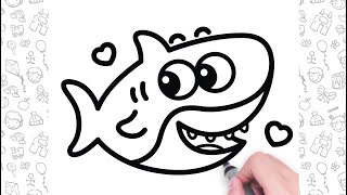 💙Happy Shark Drawing Step by Step | Bolalar uchun oson chizish | Easy drawing for kids💕🐟