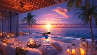 Tranquil Coastal Sunset 🌴 Gentle Ocean Waves \u0026 Cozy Candles in A Beachfront House For Meditation