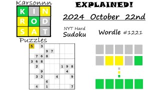 Wordle 1221 \u0026 NYT Hard Sudoku - 22nd October 2024