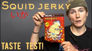 SQUID JERKY - Taiwanese dried spicy squid jerky taste test!