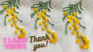 Pom pom flower design: Vishu trending design | Hand embroidery flower | Lazy Daisy | Stem Stitch