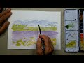 【239】ラベンダー畑を描く　藤森水彩画　watercolor draw lavender　 富良野のラベンダー　紫は混色で・・　花の北海道風景