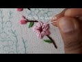 cherry blossom branch hand embroidery for beginners satin stitch flowers sakura branch 🌸 lesson 25