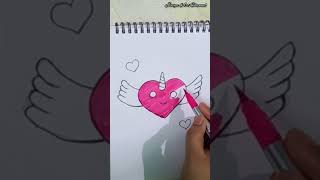 How to Draw a Cute Unicorn Heart with a Wing #shorts #youtubeshorts #art #viral