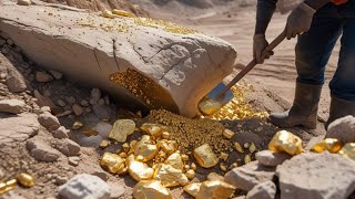 Amazing! what a secret place Digging gold treasure under big Stone at mountain.