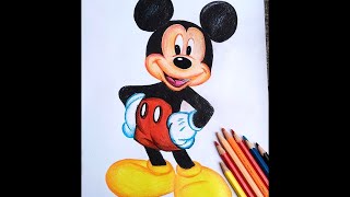 Mickey Mouse Disney Cartoon Character Drawing with coloured pencil