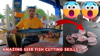 Crazy Good Seer Fish Cutting Skills! තෝරා පෙති කපන කැපිල්ල - බලන්නකෝ කැපිල්ල