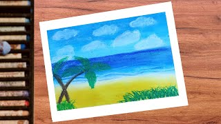 Easy seascape  drawing / oil pastels / ocean beach scenary