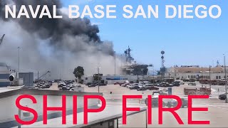 Горит корабль Bonhomme Richard на военно-морской базе США, San Diego.