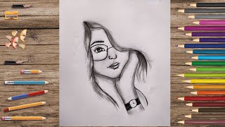 A Beautiful Girl with Glasses Pencil Sketching | Easy Drawing Girl with Beautiful Hair