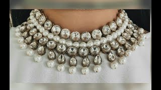 Stylish/Party Wear Kundan Necklace with Pearls Making/Bridal kundan jewelry making..