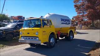 Trucks leaving the 2024 Big Apple Truck Show in Wrentham Mass!