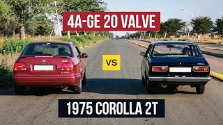 Toyota 20 VALVE RXI (4A-GE) vs 1975 Corolla 2T - DRAG RACE, ROLLING, REV BATTLE