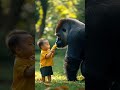 a toddler and gorilla enjoy bananas at the park adorable duo