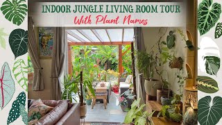 Indoor Jungle Living Room Tour With Plant Names 🦜🌺🌴🐚🐆🦋 Tropical Decor 🍍🦩🏝