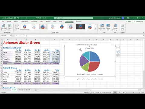How do I create a pie chart with selected data in Excel?