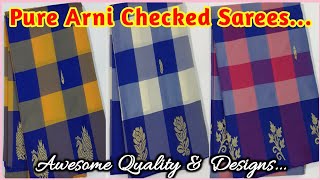 Soft Silk Sarees / Pure Arni Checked Sarees / Made in tamilnadu