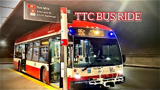 Toronto TTC Ride 3647 On Route 95C York Mills to Victoria Park Ave Nova Bus LFS HEV 2018 5/19/2022