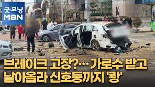 브레이크 고장?…가로수 받고 날아올라 신호등까지 '쾅' [굿모닝 MBN]