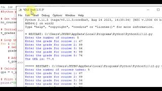 Python Program to Calculate Grade Point Average Using FOR statement