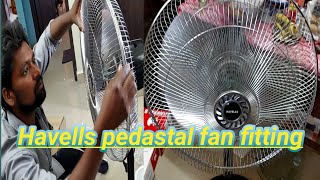 Havells V3 Yurbo 450mm Pedestal Fan Unboxing Installation Review//Pedastal fan fitting