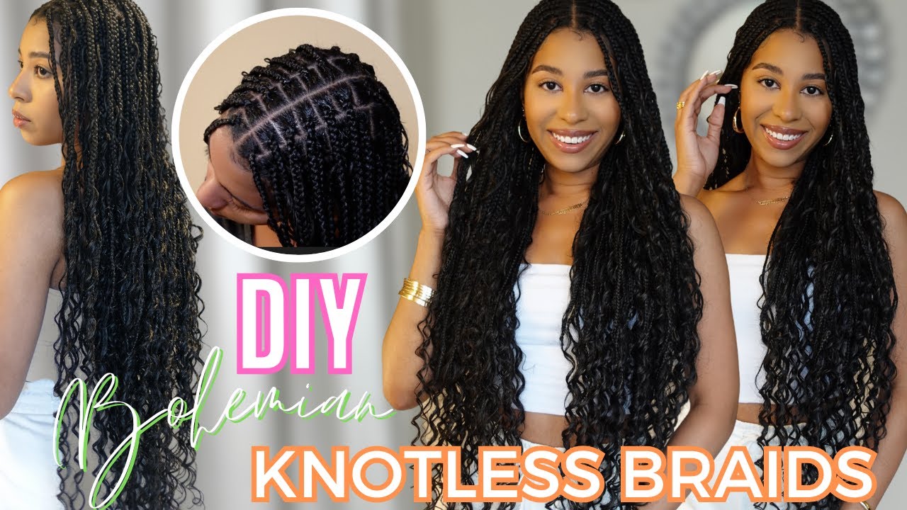 Diy Bohemian Knotless Braids Detailed Tutorial Beginner Friendly