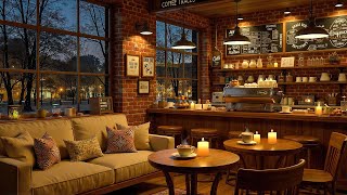 4K Cozy Coffee Shop with Smooth Piano Jazz Music🌧️ Background Instrumental with Sound Rain for Relax