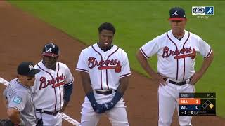 Jose Urena intentionally hits Ronald Acuna Jr on first pitch of the game 08/15/18