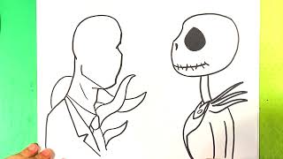 How to Draw JACK SKELLINGTON vs SLENDER MAN