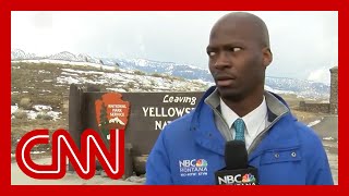 Reporter’s hilarious reaction to approaching bison goes viral