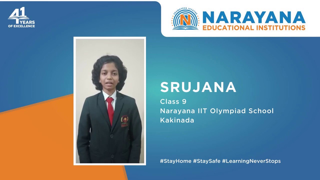 Narayana Olympiad School Kakinada Student Srujana's Testimonial On ...