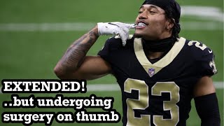 Marshon Lattimore RE-SIGNS with the Saints but will undergo surgery on thumb