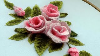 3D Bouguet of Roses StumpWork - Satin stitch - Wool Flower