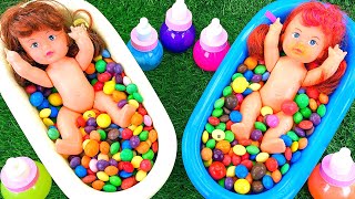 Satisfying Video | BathTubs Full of Candy Skittles with Clay Balls & Glitter Slime ASMR