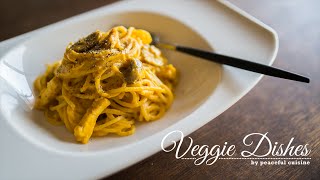 かぼちゃで作るカルボナーラ風パスタ「かぼちゃナーラ」の作り方: How to Make Pumpkin Pasta | Veggie Dishes by Peaceful Cuisine