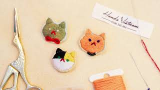 DIY cat brooch hand embroidery for beginner | Thêu ghim cài áo đầu mèo