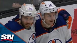 Connor McDavid Finds Leon Draisaitl With Unreal Pass Through Traffic To Give Oilers Lead