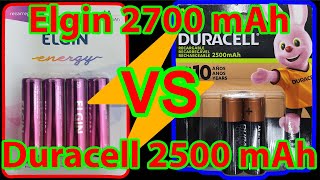 Pilhas recarregáveis Elgin 2700 mAh VS Pilhas recarregáveis Duracell 2500 mAh