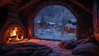 Winter Tranquility: Relax by the Fireplace and Snow Falling Outside – The Perfect Cozy Atmosphere