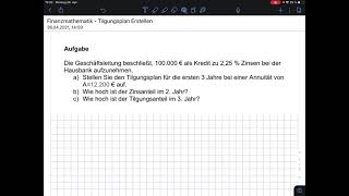 Finanzmathematik - Tilgungsplan erstellen
