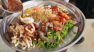 ร้านส้มตำยำเจ๊เล็กประจวบ เจ๊เล็กส้มตำยำสามครก เมนูยำถาด500 เลือกได้6อย่าง  Yum Spicy Seafood Salad