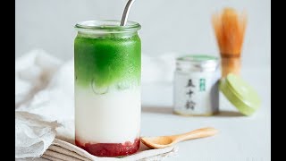 【颜值即正义·茶莓松露冰饮】30秒学会，小姐姐来一杯？COOKING | Strawberry Matcha Latte