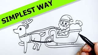 How to draw santa claus in his sleigh with reindeer | Simple Drawing Ideas