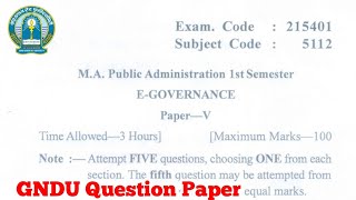 Gndu MA Public Administration 1st Semester E - Governance Question Paper